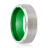 Denison Men’s Beveled Brushed Tungsten Carbide Ring with Green Interior - 8mm