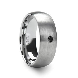 Domed Brushed Tungsten Carbide Ring with Black Diamond Setting Center 6mm & 8mm - 6mm / 5 / Natural