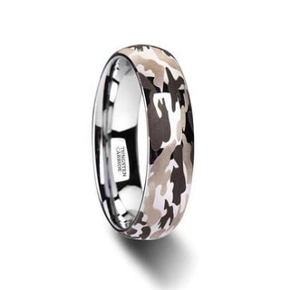 Domed Tungsten Black and Gray Camo Wood Wedding Ring For Men & Women 6mm - 10 mm - 6mm / 4 / Tungsten