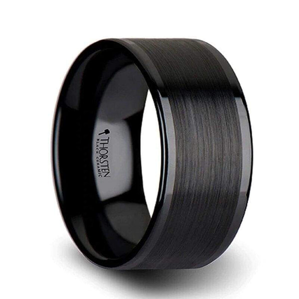 Echan Couple’s Black Ceramic Wedding Band Set And Brush Center - 4mm ...