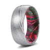 ELTON Men’s Damascus Steel Ring with Red/Green Wood Sleeve 8mm