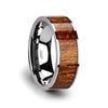 Exotic Mahogany Hard Wood Inlaid Tungsten Carbide Ring With Polished Edges - 8 mm