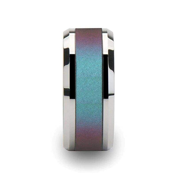 Fabienne Blue & Purple Tungsten Wedding Band Set w/ Color Changing Inl ...
