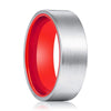 Fairmont Men’s Flat Brushed Tungsten Carbide Ring with Red Inside - 8mm