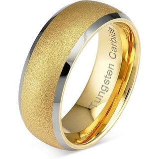 Fulton Men's Yellow Gold SandBlasted Silver Edges Tungsten Wedding Band - 8mm - 6 / Tungsten