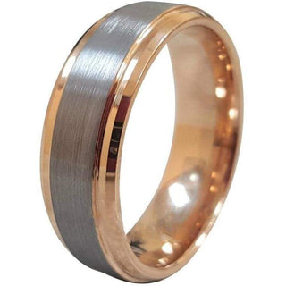 GAEL Tungsten Carbide Ring Grey Brushed Center and Rose Gold Stepped Edges 6mm & 8mm - 6mm/size 5 / Natural