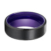 Gallatin Beveled Black Brushed Tungsten Carbide Ring Dark Purple Inside 6mm & 8mm