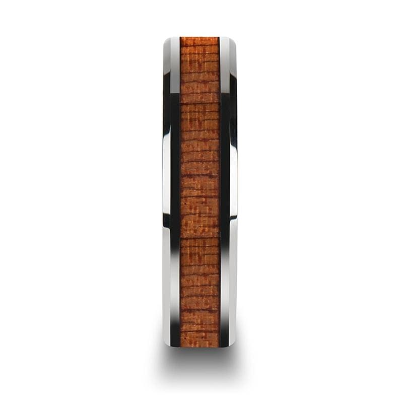 Genuine African Sapele Wood Inlaid Tungsten Wedding Polished Bevels 6mm - 10mm