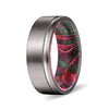 GERO Men’s Grooved Tungsten Ring w/ Red & Green Box Elder Wood Sleeve 8mm