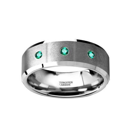 Mens Wedding Bands, Titanium Wedding Band, Green Emerald Band, Green selling Emerald Ring, Brushed and Polished Titanium