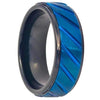 Grooved Finish Center Tungsten Ring Prussian Blue IP Plated Diagonally & Black Inner Stepped Edge - 8mm