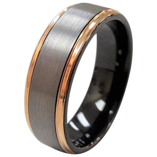 Henley Tungsten Wedding Band With Grey Brushed Center and Rose Gold Plated Edges 6mm & 8mm - 6mm/size 5 / Natural