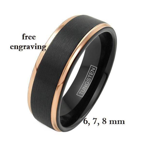 Stepped Inner Edge Brushed Tungsten Ring 8mm Tungsten Carbide Yellow Gold IP Plated Inner ...