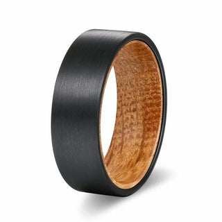 HOWI Black Pipe Cut Tungsten Wedding Band w/ Whiskey Barrel Sleeve 6mm & 8mm - 6mm / 5 / Black