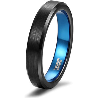 JADE Women's Brushed Black Tungsten Carbide Ring with Blue Inside - 4mm - 7 / Tungsten