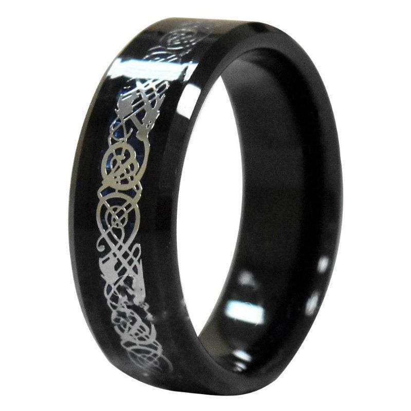 Jennis Tungsten Carbide Ring With Silver Celtic Dragon On Deep Dark Blue Inlay 8mm
