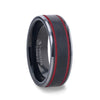JULIUS Men’s Black Tungsten Wedding Ring With Double Red Stripe Grooves - 8mm