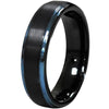 Karel Black Tungsten Carbide Ring With Blue Stepped Edges and Brushed Finish - 6mm & 8mm