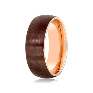 KENZO Brown Domed Brushed Tungsten Carbide Ring w/ Rose Gold Inlay - 8mm - 7 / Gold