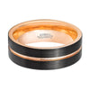 KHAN Men’s Two-Tone Black Tungsten Ring with Rose Gold Groove and Inside - 8MM