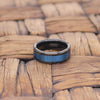 KHUNO Men’s Black Tungsten Carbide Ring with Blue IP and Multiple Grooves - 8MM