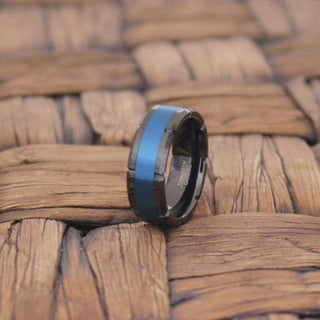 KHUNO Men's Black Tungsten Carbide Ring with Blue IP and Multiple Grooves - 8MM - 7 / black and blue
