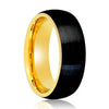 Kylin Black Brushed Domed Tungsten Ring with Yellow Gold Inlaid Inner - 8mm