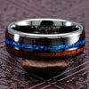 Lamar Men’s Koa Wood Blue Opal Inlaid Wedding Band Black Tungsten Ring - 8mm