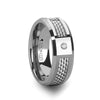 LARK Tungsten Ring With White Carbon Fiber And Diamond Setting - 8mm