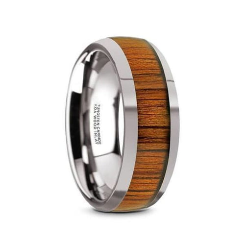 Leo Men’s Round Tungsten Wedding Ring With Genuine Koa Wood Inlay - 8 mm