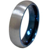 Lethe Tungsten Wedding Band With Curved Brushed Finish and Shiny Blue On The Inside 6mm
