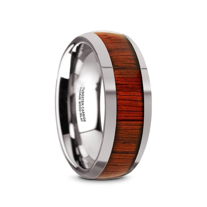 Levi Men’s Round Tungsten Carbide Wedding Band With Padauk Wood Inlay - 8 mm