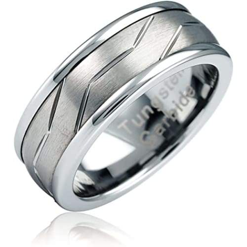 Lincoln Men’s Angled Groove Lines Tungsten Carbide Wedding Band - 8mm