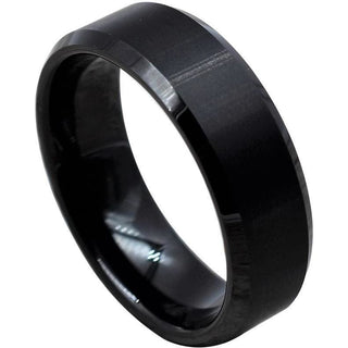 Men's Black Tungsten Carbide Ring With Brushed Finish and Beveled Edges - 6mm & 8mm - 6mm / 5 / Black