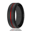 Men’s Black Tungsten Carbide Wedding Band With Fire Red Grooved Center 8mm