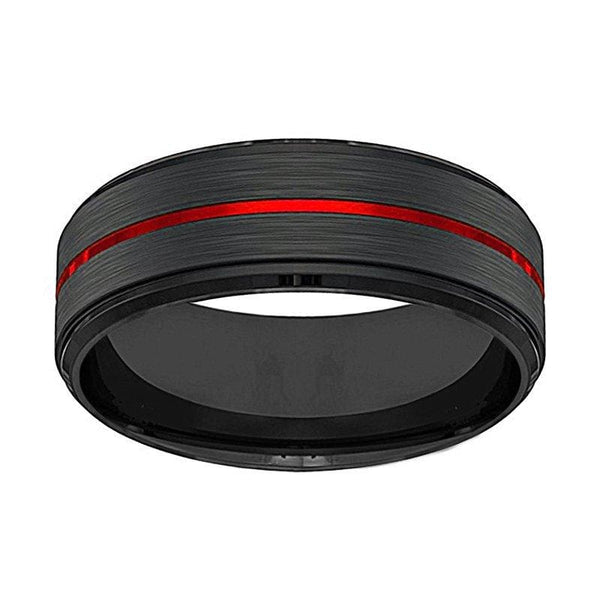 Black Ring Mens Wedding Band 8mm Engagement Band Brushed shops Black Tungsten Carbide Man Wedding Ring Black And Red Ring Polished Beveled Edges