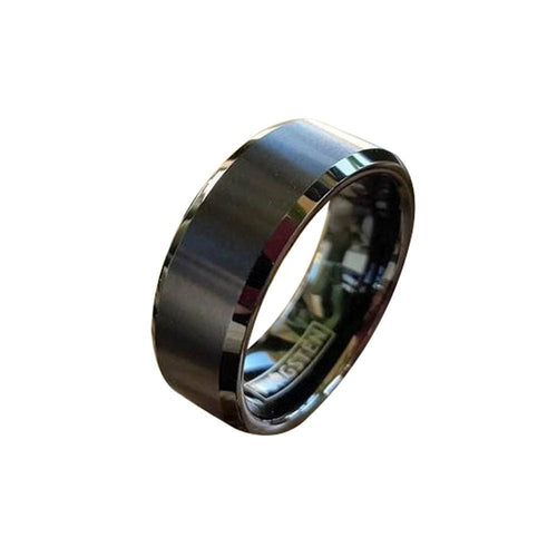 Men’s Black Tungsten Ring w/ Brushed Finish and High Polished Beveled Edges 6mm & 8mm