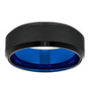 Men’s Black Tungsten Wedding Band With Beveled Edges and Blue Inside - 8 mm
