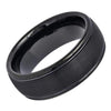 Men’s Black Tungsten Wedding Ring Brushed Center High Polished Stepped Edges - 8mm