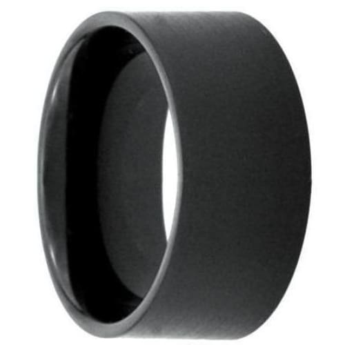 Mens Black Tungsten Wedding Ring Brushed Pipe Cut Band - 12mm