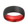 Mens Black Tungsten Wedding Ring With Fire Red Inside & Brushed Finish 4mm - 10mm