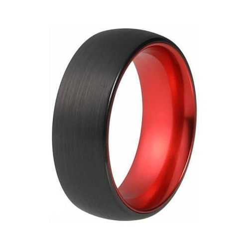 Mens Black Tungsten Wedding Ring With Fire Red Inside & Brushed Finish 4mm - 10mm