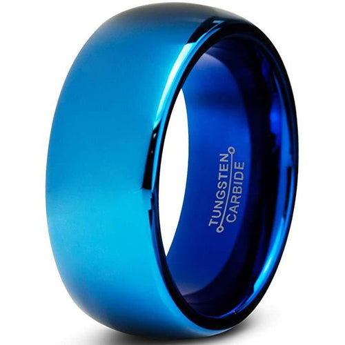 Men’s Blue Tungsten Wedding Ring Dome Polished Comfort Fit - 8mm