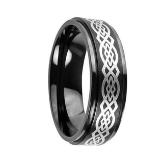 Mens Carbide Tungsten Ring Engraved Celtic Knot Pattern Black High Polish - 8mm - 5 / Black
