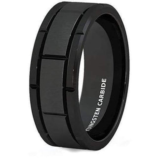 Mens Carbide Tungsten Wedding Ring Brushed Grooved Sections Comfort Fit 8mm - 7 / Tungsten