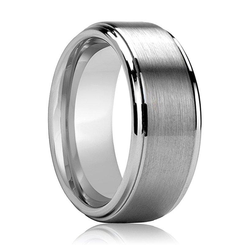 Mens Carbide Wedding Tungsten Ring Brushed Center Stepped Edge - 8mm ...