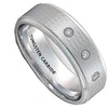 Mens Classic Carbide Tungsten Wedding Ring 3 Cubic Zircon Step Edge Brushed Comfort Fit - 8mm