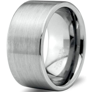 Men's Classic Tungsten Wedding Band Pipe Cut Extra Wide with Brushed Finish - 12mm - 4 / Tungsten