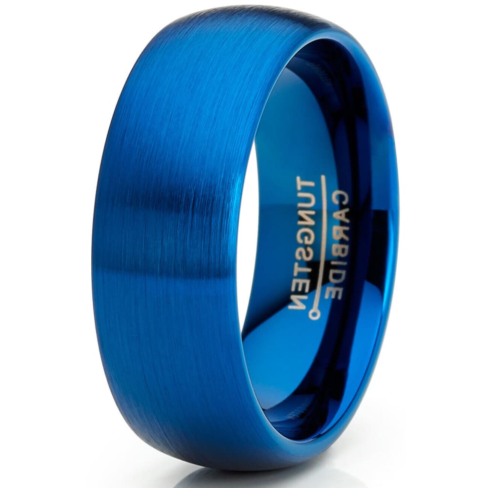 Men’s Domed Blue Tungsten Carbide Wedding Band Brushed Finish - 8mm