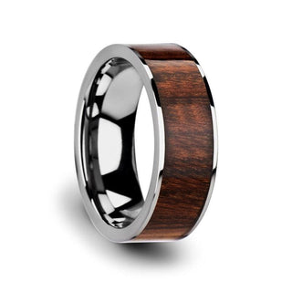 Men's Flat Tungsten Carbide Ring With Real Carpathian Wood Inlay 8mm - 5 / Tungsten